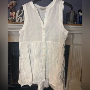 Anthropology Sleeveless White Button-Down Top